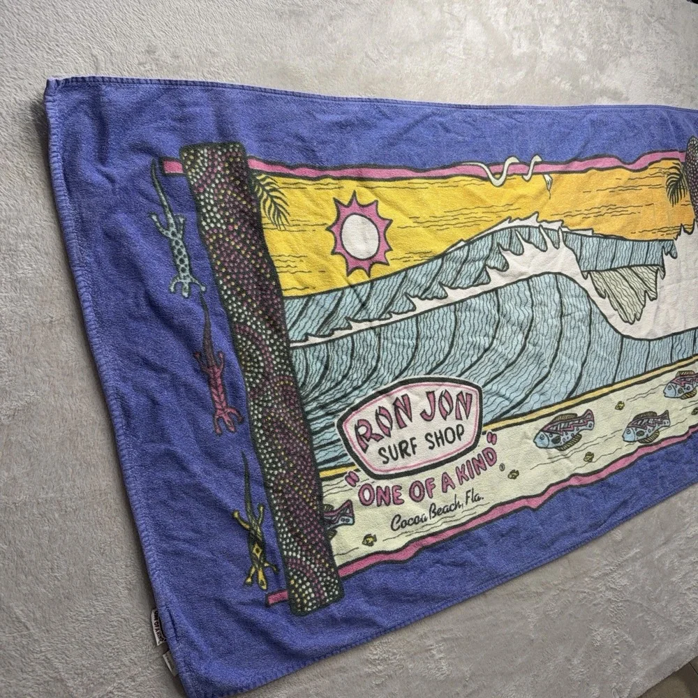 Vintage Ron John Surf Shop Beach Towel 90s Blanket Cocoa Beach Cotton 54